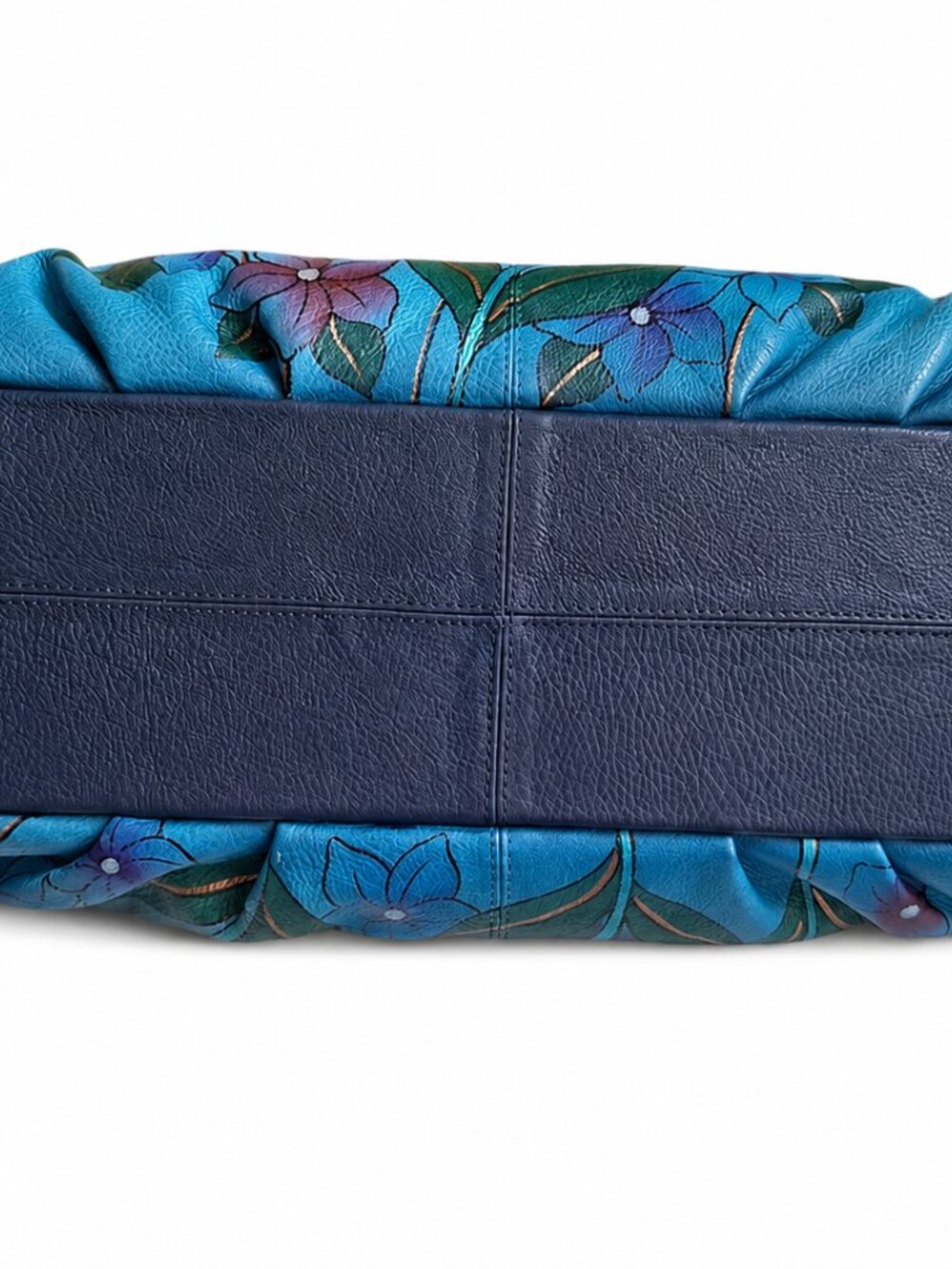 Anuschka Artsy Hand Painted Leather Hobo Floral Butterfly Blue Purse + Pouch - Picture 5 of 10